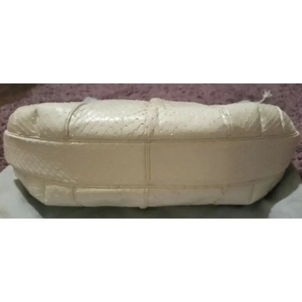 VTG Judith Leiber Snakeskin White Handbag with Pink Agate Grannycore Orig Box